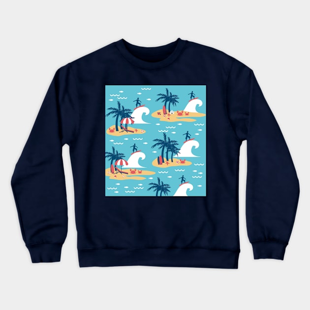 Enjoy Blue Surfing Cartoon Illustration V2 Crewneck Sweatshirt by FlinArt